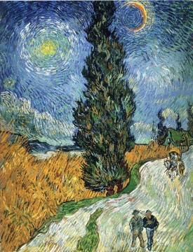 Vincent Van Gogh Painting - Road with Cypresses Vincent van Gogh